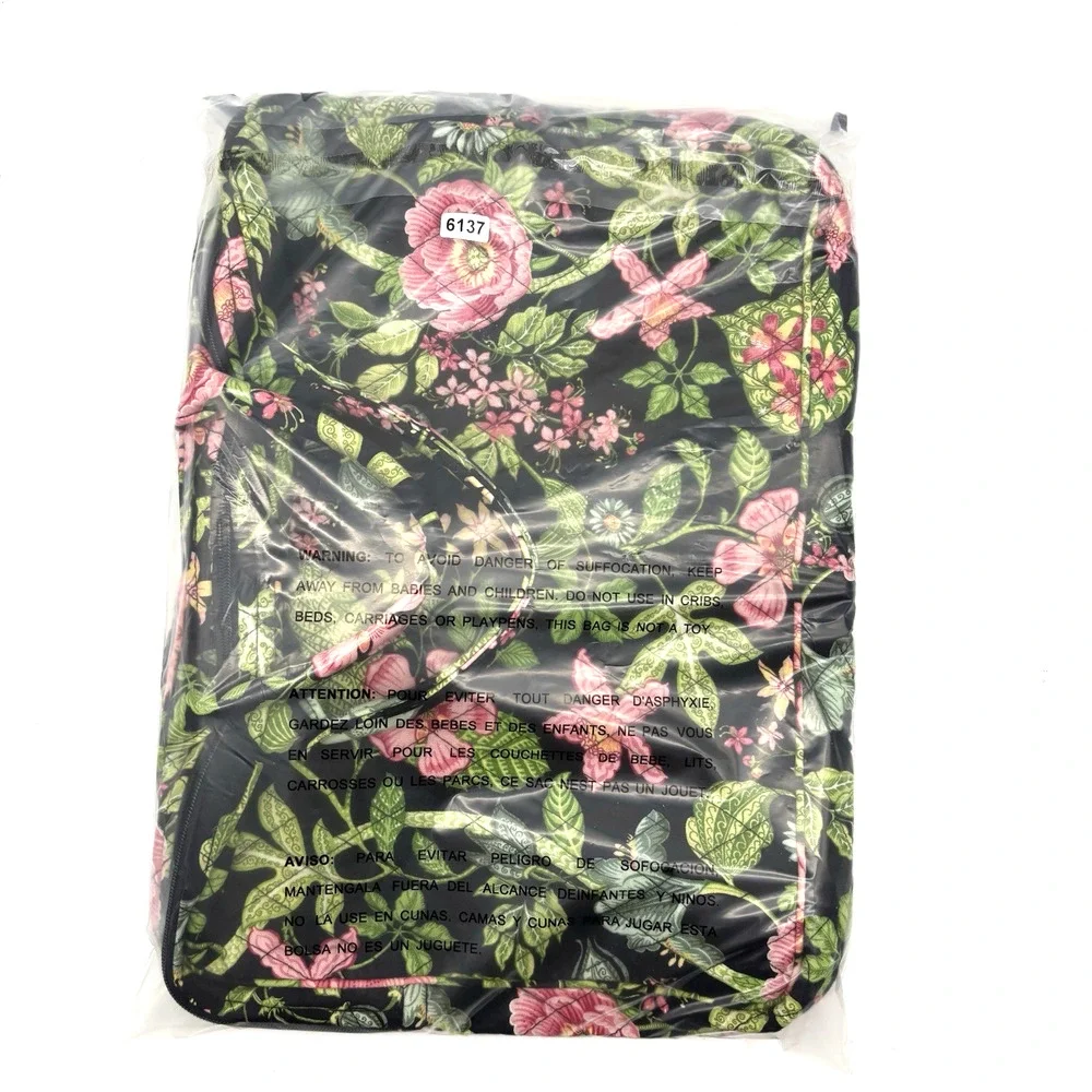 2007 Vera Bradley Retired Botanica Black Green Floral Quilted Laptop Case 14x11